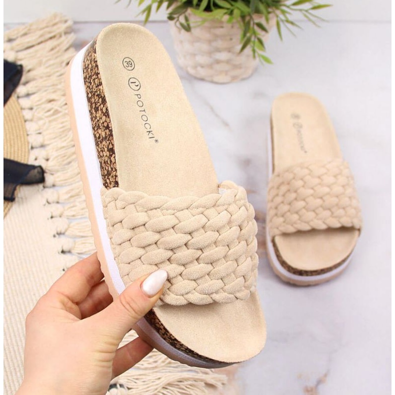 Potocki W WOL66B papuci cu platforma bej 1