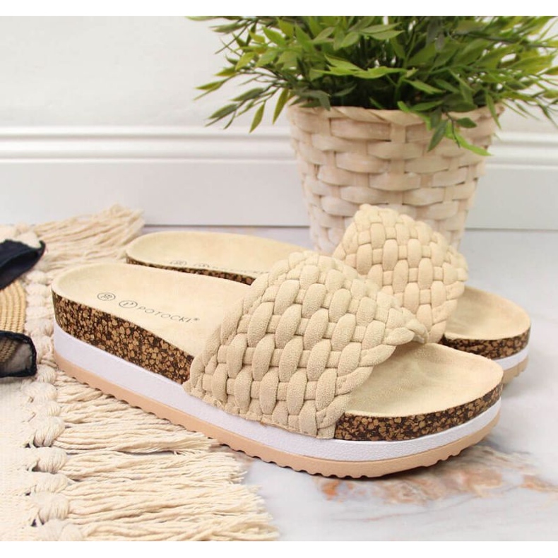 Potocki W WOL66B papuci cu platforma bej 2