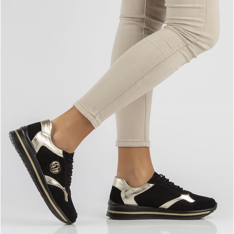 Tenisi din piele Filippo DP3544 / 22 Bk negri negru de aur 1