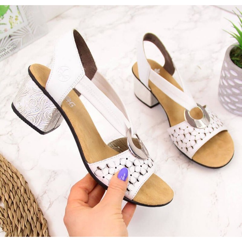 Sandale din piele cu cauciuc Rieker W RKR433 alb 1