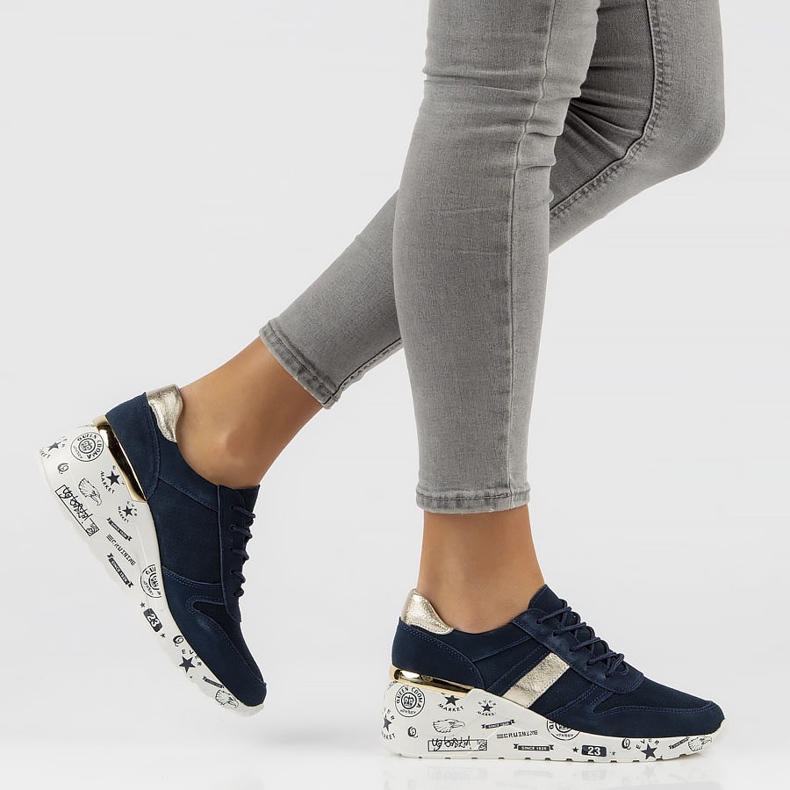 Tenisi din piele Filippo DP3550 / 22 Nv bleumarin albastru marin de aur 2