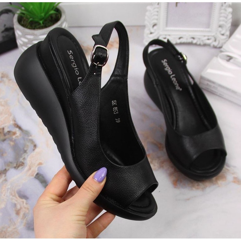 Sandale cu pană Sergio Leone W SK368A negre negru 1