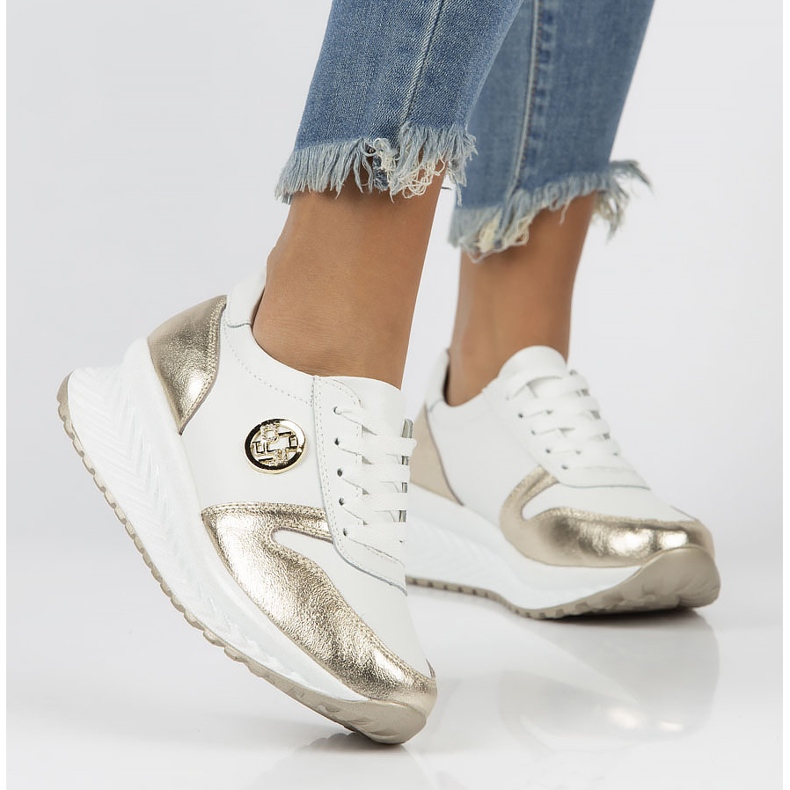 Tenisi din piele Filippo DP3547 / 22 Wh Go alb de aur 1