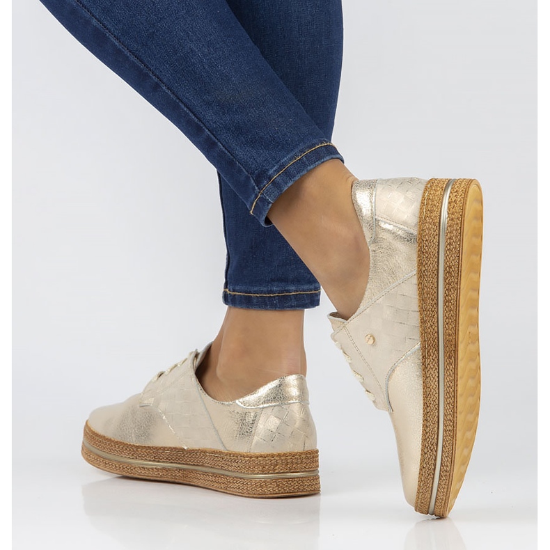 Pantofi din piele Filippo 10123 gold de aur 2