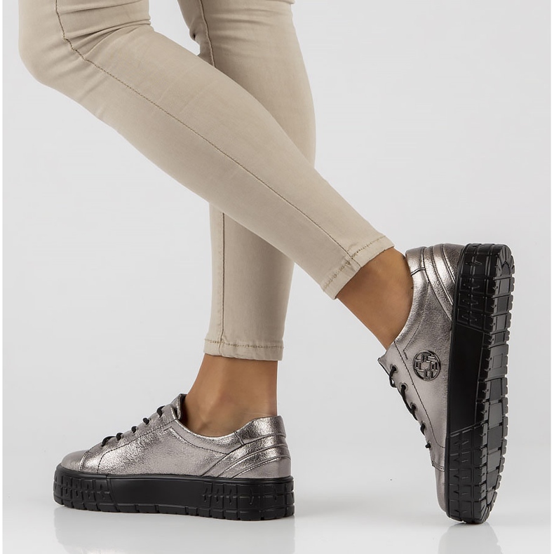 Tenisi din piele FILIPPO DP3528 / 22 Gn gun metal argint 1