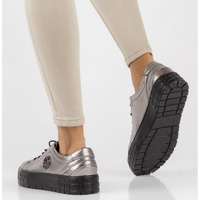 Tenisi din piele FILIPPO DP3528 / 22 Gn gun metal argint 2