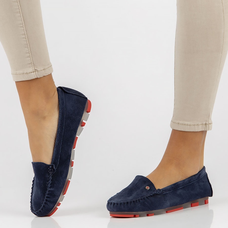 Mocasini din piele Filippo DP2037 / 22 Nv Rd bleumarin albastru marin 2