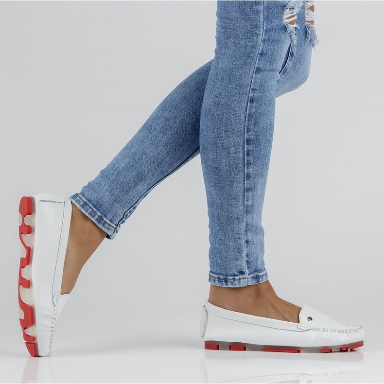 Mocasini din piele Filippo DP2037 / 22 Wh Rd alb 1