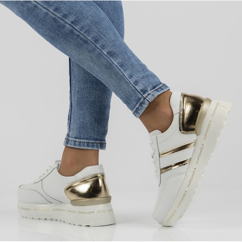 Tenisi din piele Filippo DP3689 / 22 Wh alb de aur 1