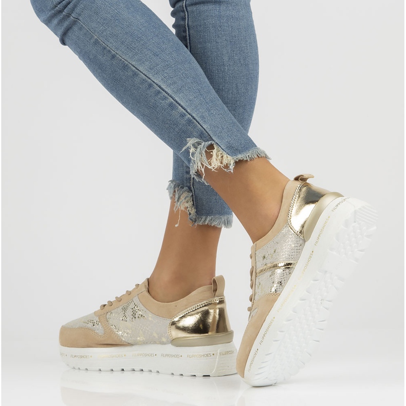 Tenisi din piele Filippo DP3691 / 22 Be Go bej de aur 2