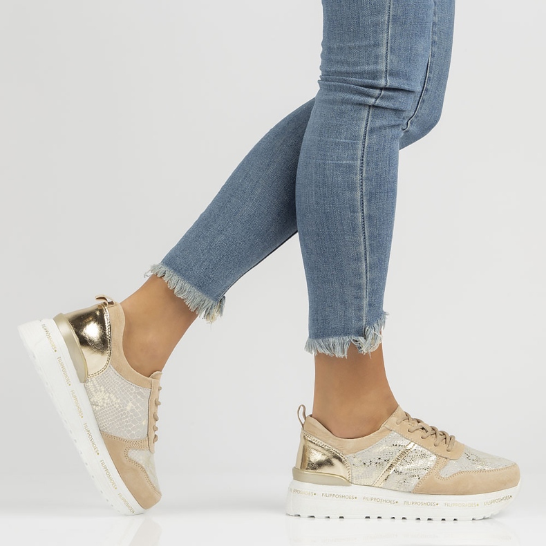 Tenisi din piele Filippo DP3691 / 22 Be Go bej de aur 1