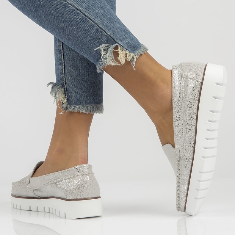 Mocasini din piele Filippo DP3534 / 22 Si argintiu 1