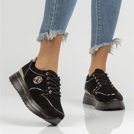 Tenisi din piele Filippo DP3558 / 22 Bk negri negru de aur 1