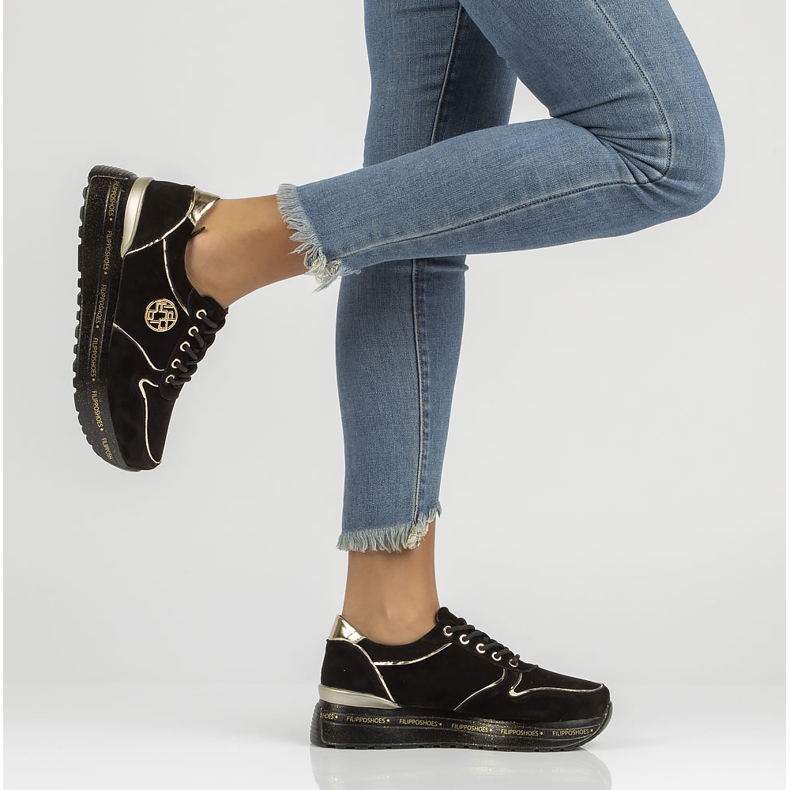 Tenisi din piele Filippo DP3558 / 22 Bk negri negru de aur 2
