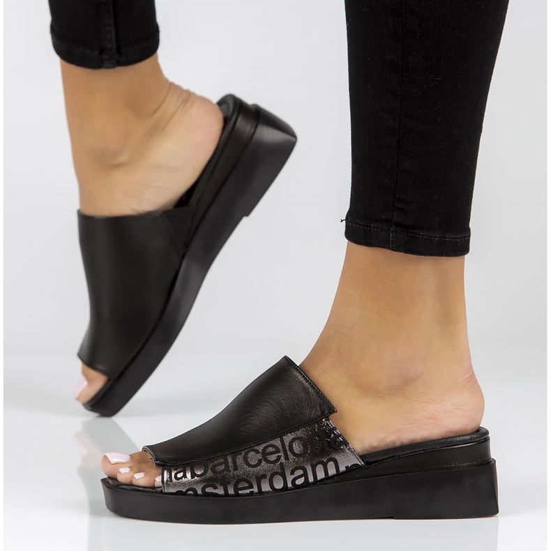 Papuci din piele Filippo DK3921 / 22 Bk negru 2