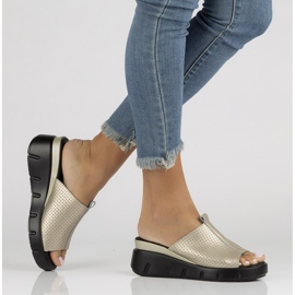 Papuci de piele Filippo DK3594 / 22 Go golden de aur 1