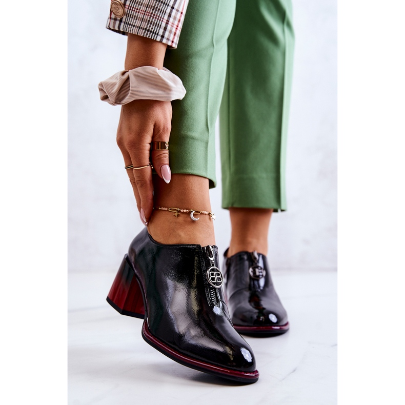 S.Barski Pantofi la modă lăcuți pe un stâlp Lorena negru și roșu 1