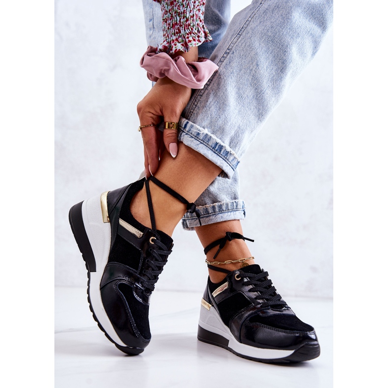 S.Barski Pantofi sport din piele Rayana alb-negru pe pană 2