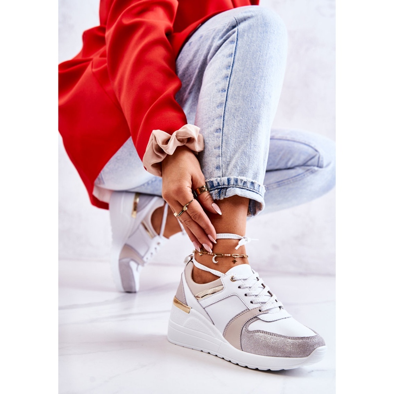 S.Barski Pantofi sport din piele pe o pană Rayana albă și gri 1