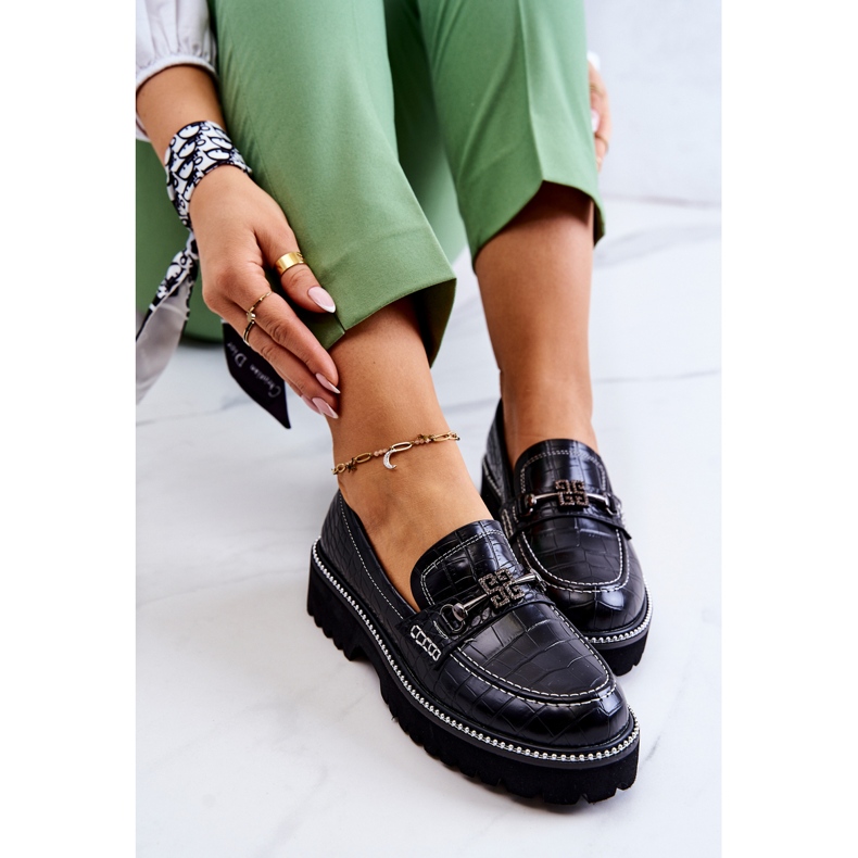 S.Barski Pantofi din piele de șarpe cu decor negru Adison 1