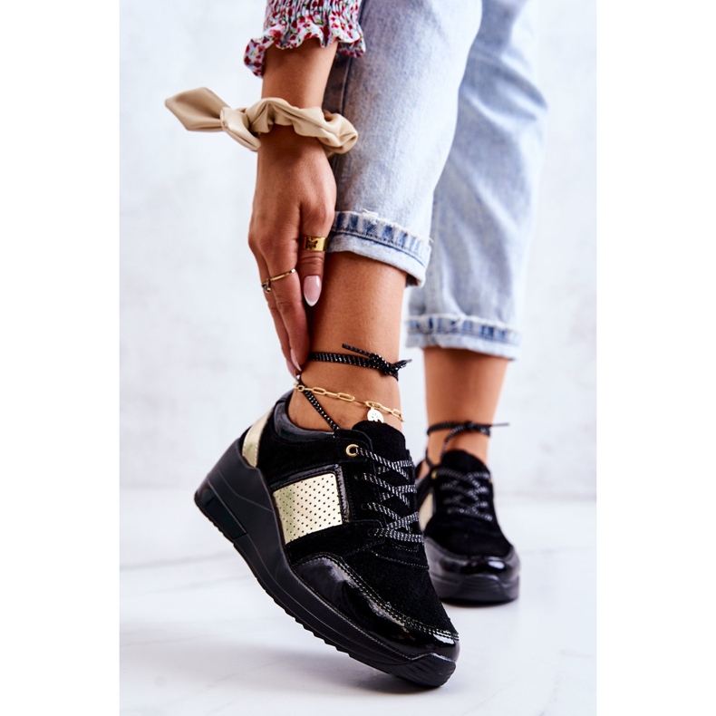 S.Barski Pantofi sport din piele intoarsa pentru dama, pe pană, negru Larson 1