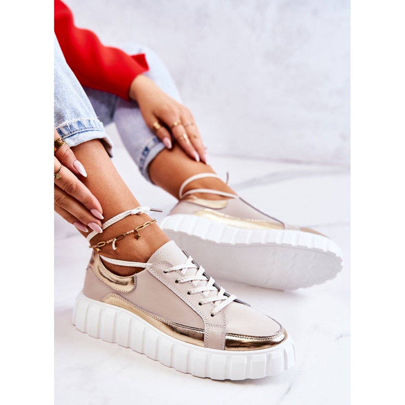 S.Barski Brogues de damă pe platforma Noriso bej și auriu de aur 1