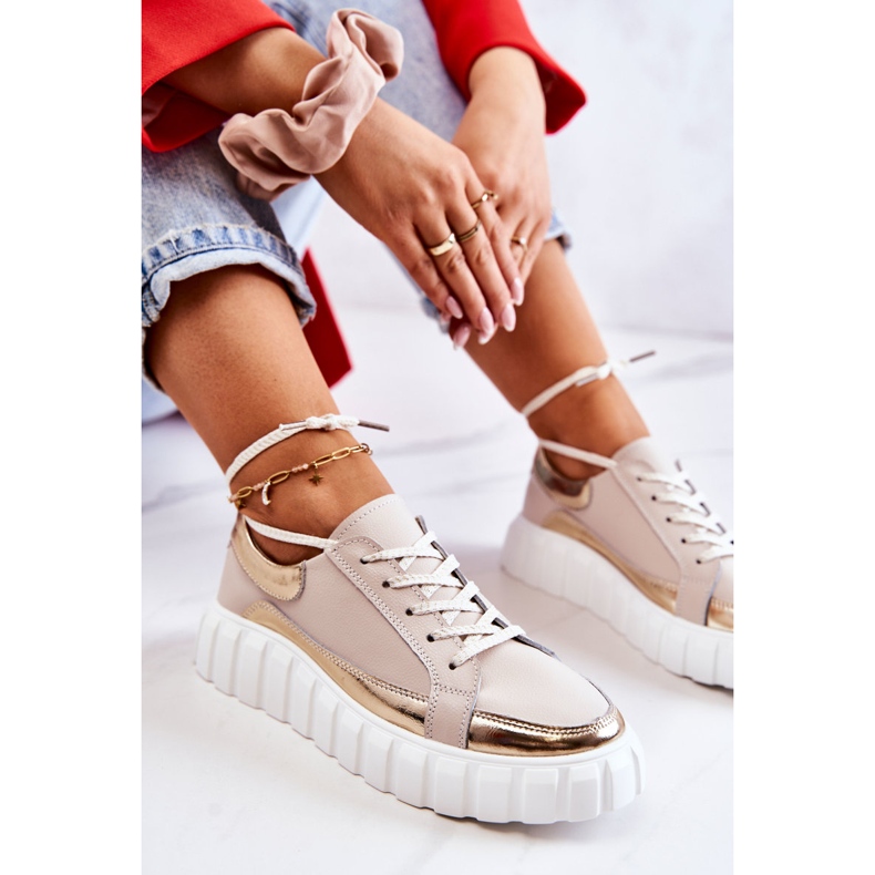 S.Barski Brogues de damă pe platforma Noriso bej și auriu de aur 2