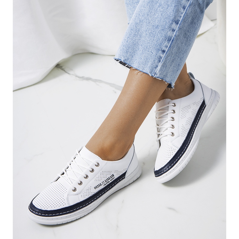 Tenisi albi din piele de la Valeska albastru marin 1