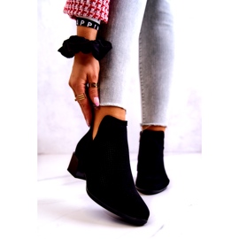 Vinceza Botine negre Carine din piele intoarsa ajurata, cu croiala negru 1