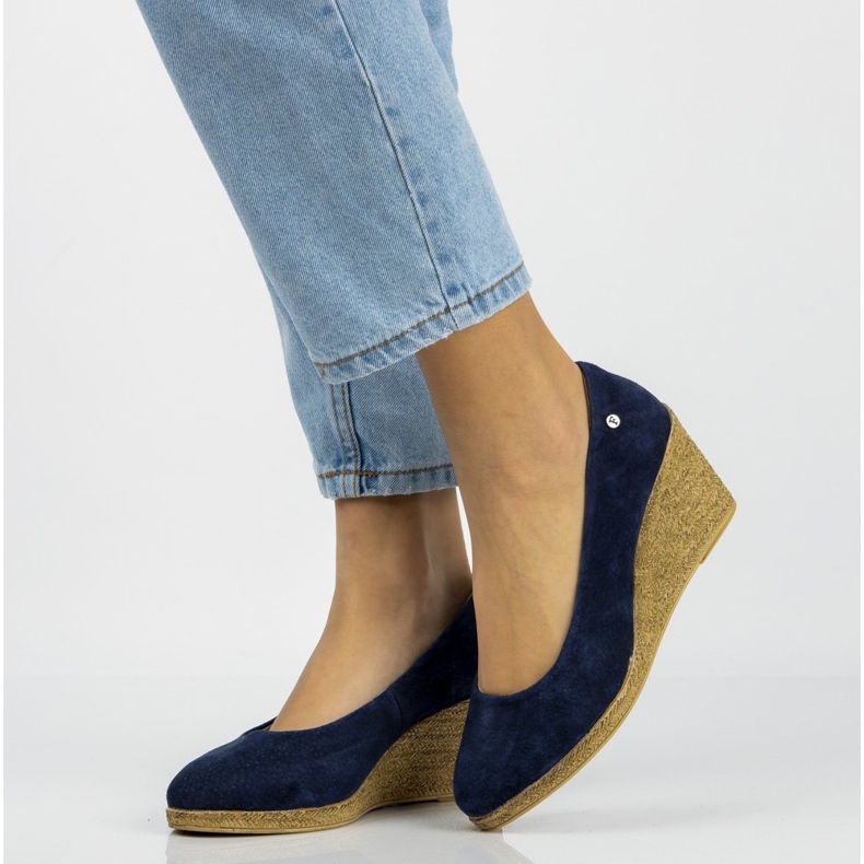 Pantofi din piele Filippo DP1328 / 20 Nv bleumarin albastru marin galben 2