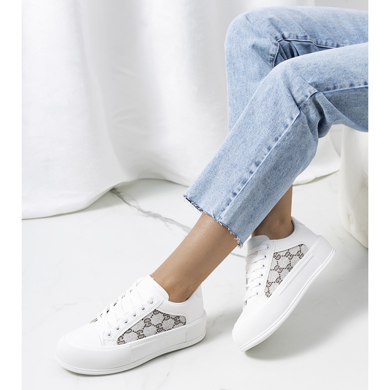 Tenisi albi pe platforma Birkett gri 2