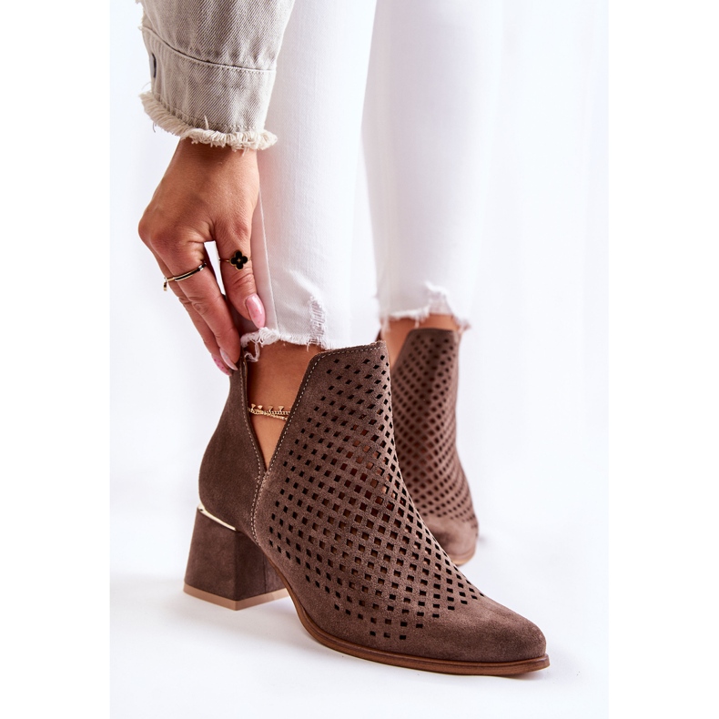 Lewski Shoes Cizme ajurate din piele intoarsa Pantofi Lewski 3165 velur pământ multicolor 1