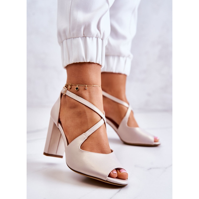 Sergio Leone Sandale De Piele Pe Un Bar Lorita Bej 2