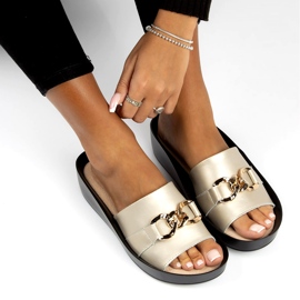 Papuci de piele Filippo DK3590 / 22 Go golden de aur 3