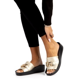 Papuci de piele Filippo DK3590 / 22 Go golden de aur 2