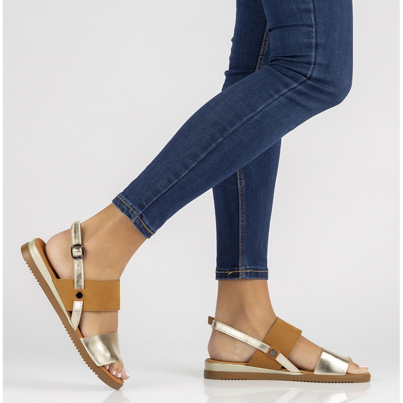 Sandale din piele Filippo DS3601 / 22 Go Br maro si auriu de aur 1