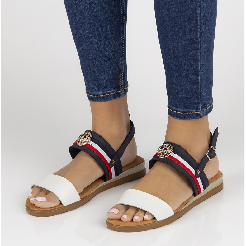 Sandale din piele Filippo DS3603 / 22 Wh Nv alb si bleumarin albastru marin 1