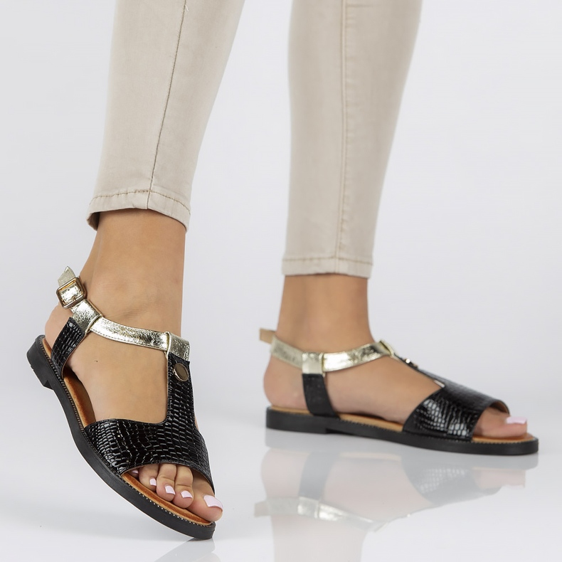 Sandale Filippo DS2099 / 22 Bk negre negru de aur 2