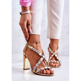 S.Barski Sandale de damă cu toc înalt Lu Boo Golden 8258-1 Vernee de aur 2