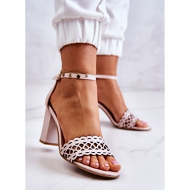 Lewski Shoes Sandale Piele Ajurata Lewski 2869 Roz Perlat bej 2