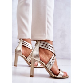 Lewski Shoes Sandale Damă Piele Cu Fermoar Pantofi Lewski 3138 Auriu de aur 2