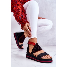 Sandale cu pană din piele Maciejka 05356-01 Negru și Roșu 1 Sandale cu pană din piele Maciejka 05356-01 Negru și Roșu 1