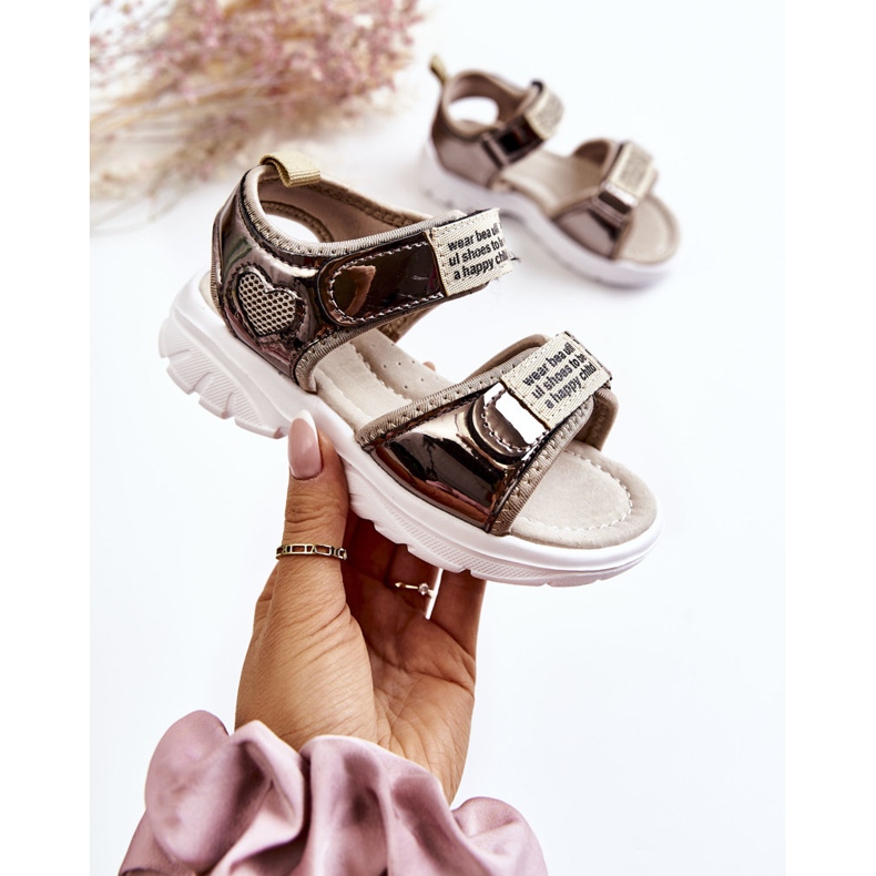 PJ2 Sandale Copii Piele Cu Velcro Aur Inchis Amoss maro de aur 1