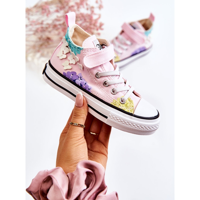 PA1 Pantofi pentru copii din material textil înalt cu imprimeu Pink Dorry roz 1