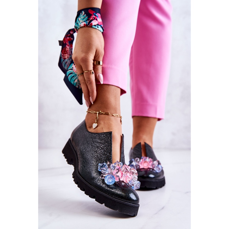 PA2 Pantofi Eleganti De Piele Cu Decorat Cindy Verde Inchis 1