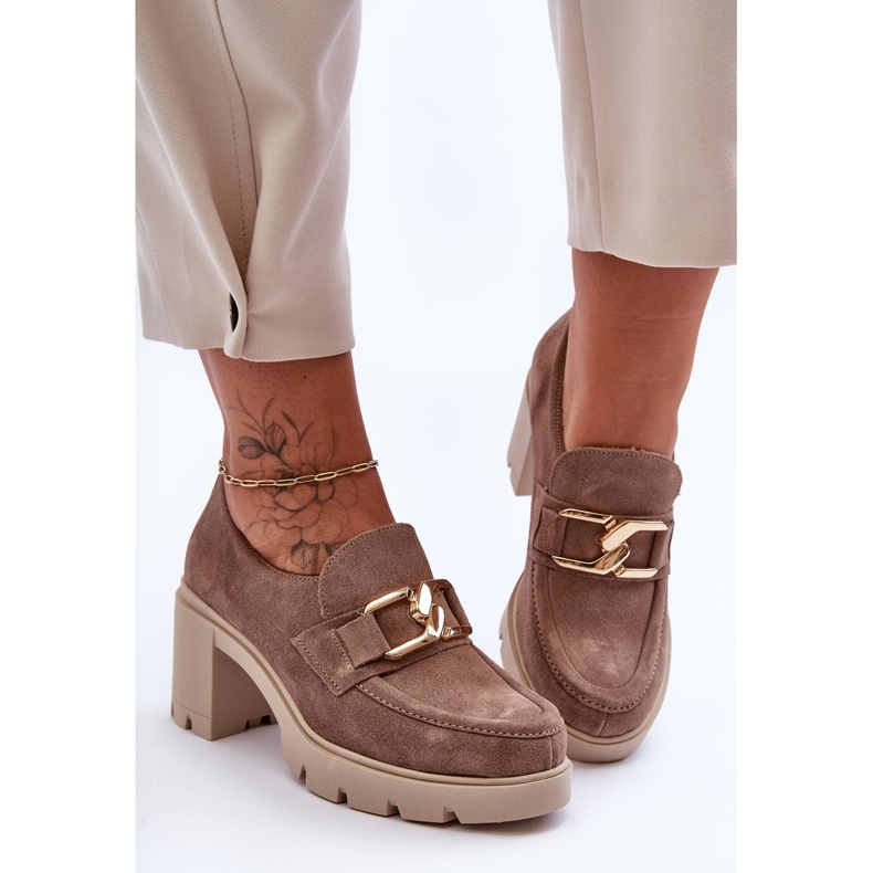 Pantofi eleganti pe pilon cu decor auriu, Harmell bej 1