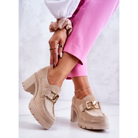 PL5 Pantofi eleganti pe pilon cu decor auriu Harmell bej deschis de aur 2