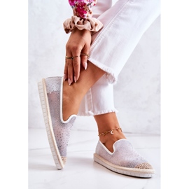 PG1 Espadrile Tesatura De Dama Cu Zirconiu Cubic Gri Deimos alb argint 2
