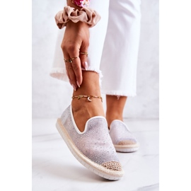 PG1 Espadrile Tesatura De Dama Cu Zirconiu Cubic Gri Deimos alb argint 1