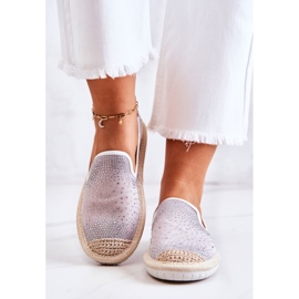 PG1 Espadrile Tesatura De Dama Cu Zirconiu Cubic Gri Deimos alb argint 4